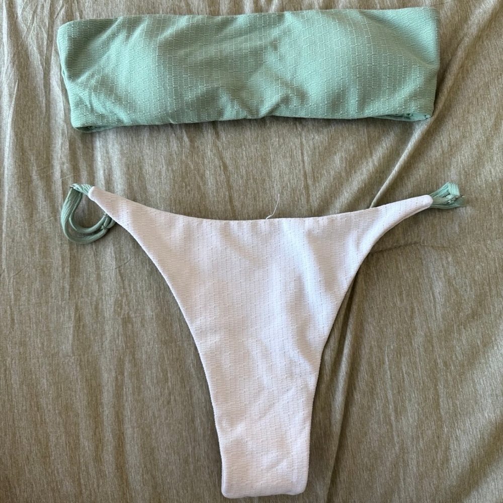 Mint Green and White Bikini Set
